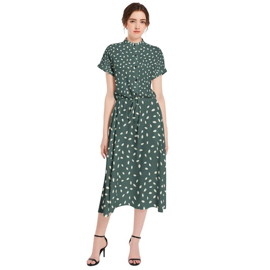 Drawstring Waist A-line Flared Midi Dress - Premium  from Elementologie - Just $99! Shop now at Elementologie