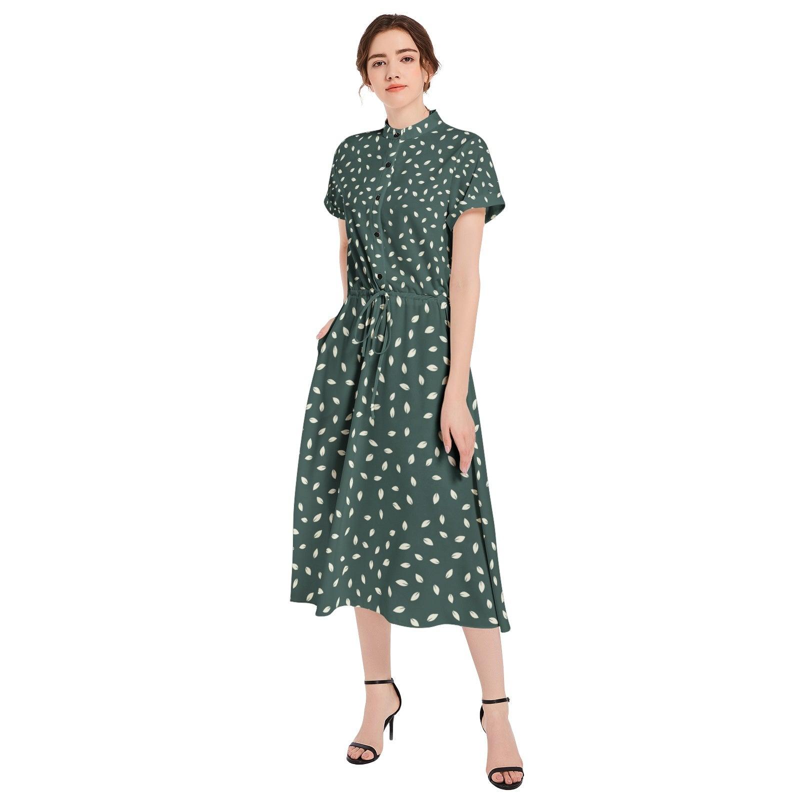 Drawstring Waist A-line Flared Midi Dress - Premium  from Elementologie - Just $99! Shop now at Elementologie