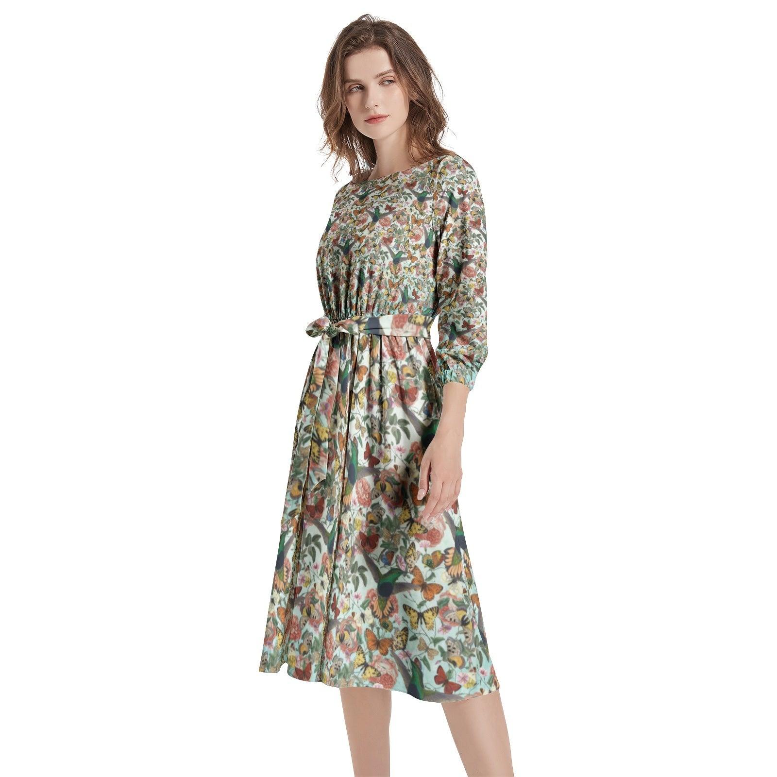 Boat Neck Belted Flared Dress - Premium  from Elementologie - Just $99! Shop now at Elementologie