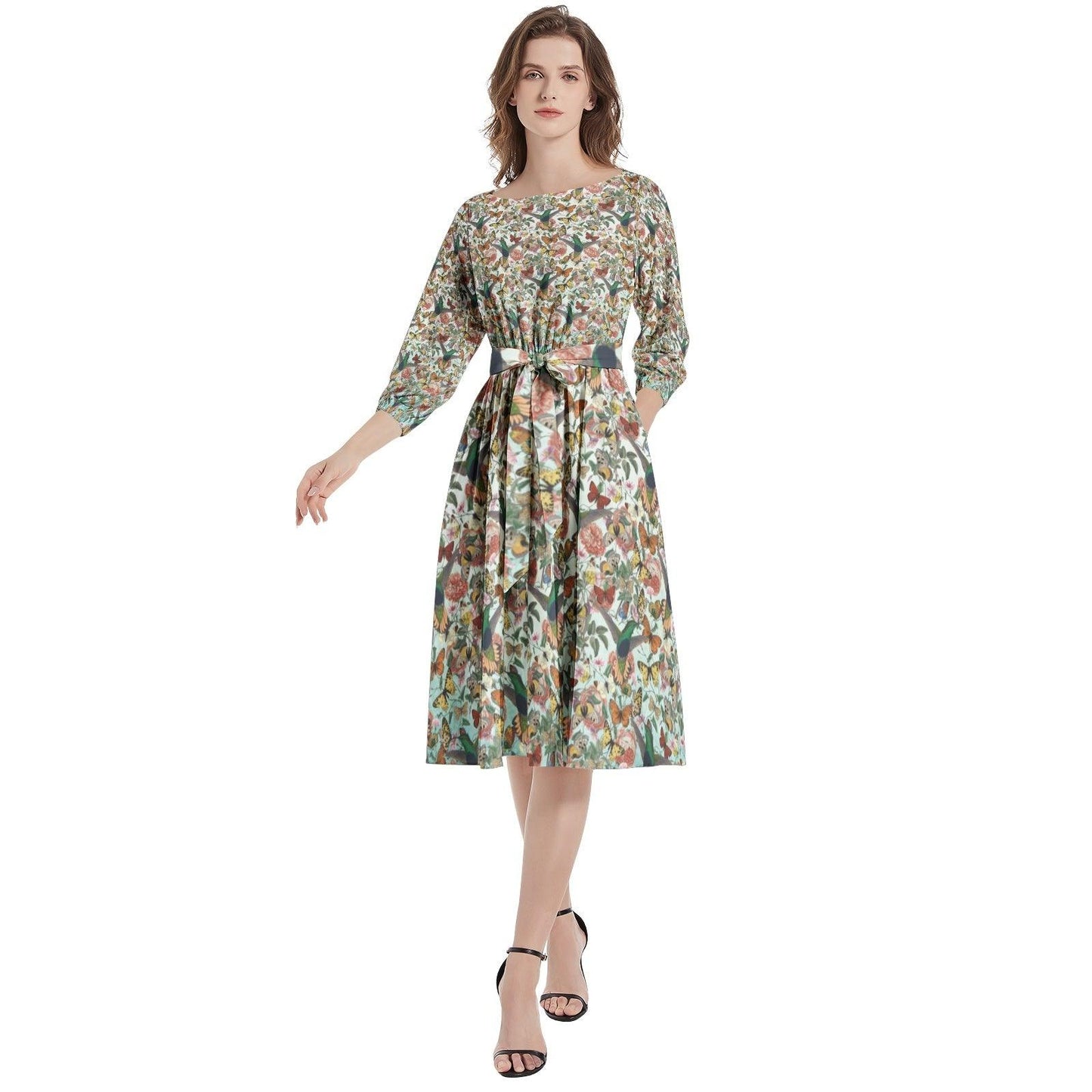 Boat Neck Belted Flared Dress - Premium  from Elementologie - Just $99! Shop now at Elementologie