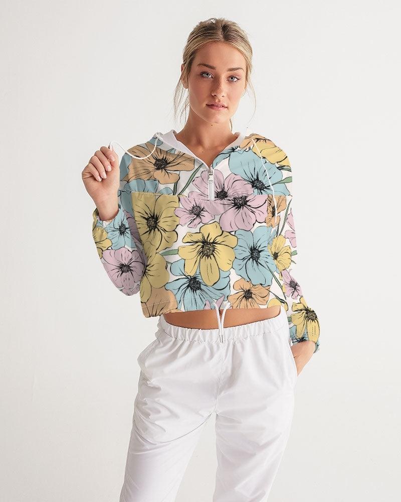 Women's Cropped Windbreaker-Vintage Flowers - Premium  from Elementologie - Just $49.99! Shop now at Elementologie