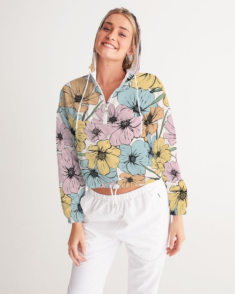 Women's Cropped Windbreaker-Vintage Flowers - Premium  from Elementologie - Just $49.99! Shop now at Elementologie