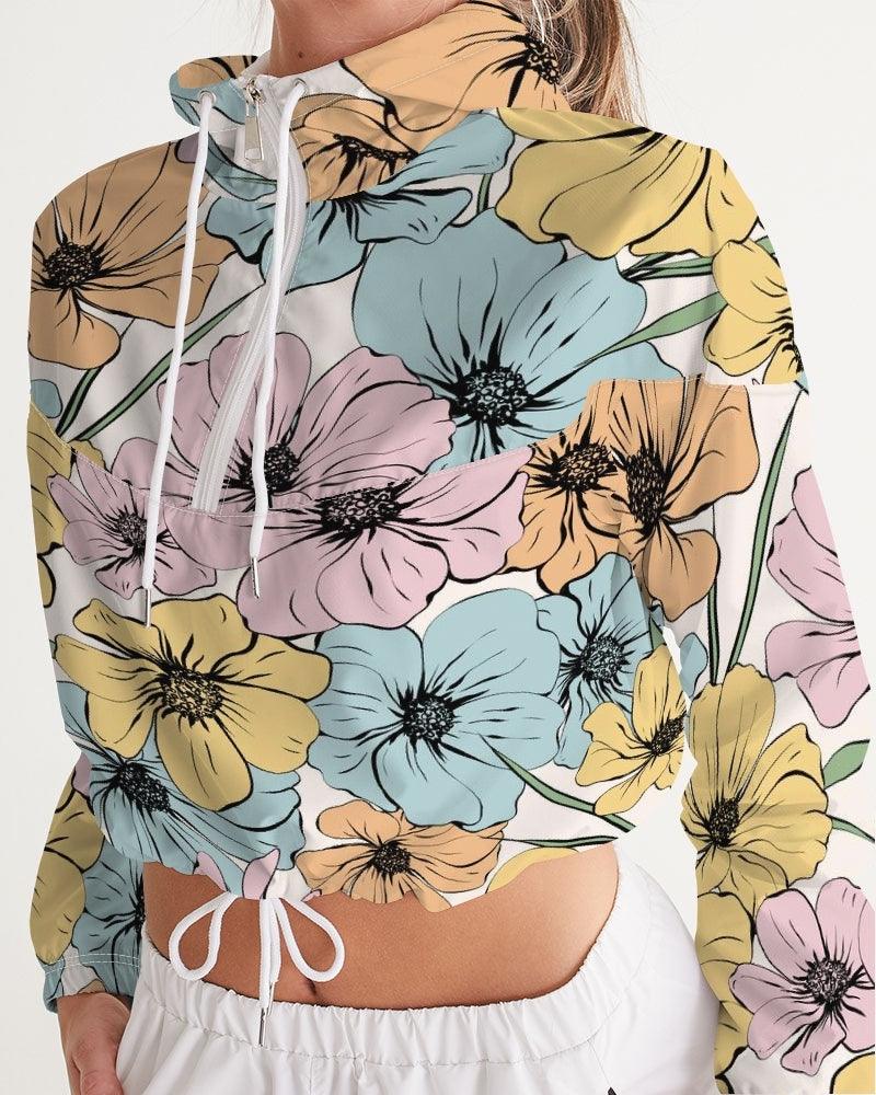 Women's Cropped Windbreaker-Vintage Flowers - Premium  from Elementologie - Just $49.99! Shop now at Elementologie