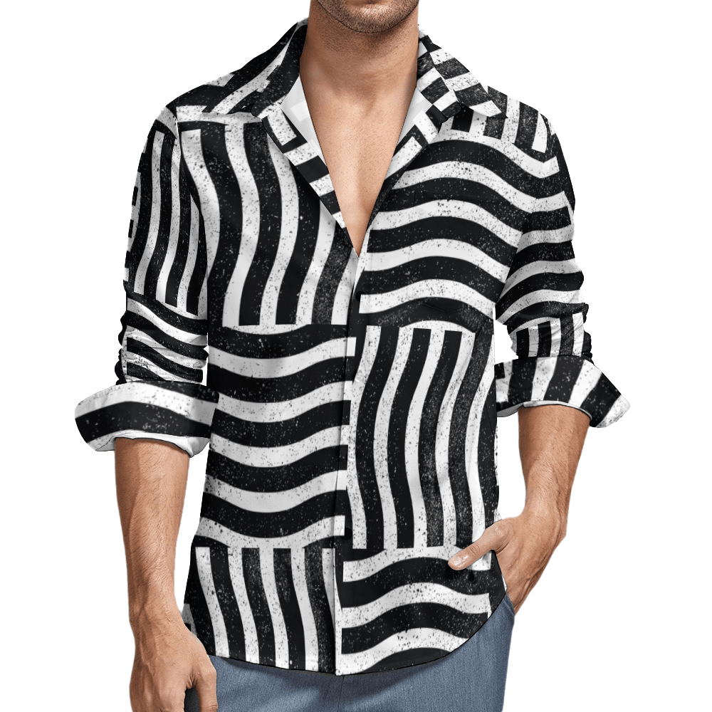 Men's Casual One Pocket Long Sleeve Shirt-Pathways - Elementologie