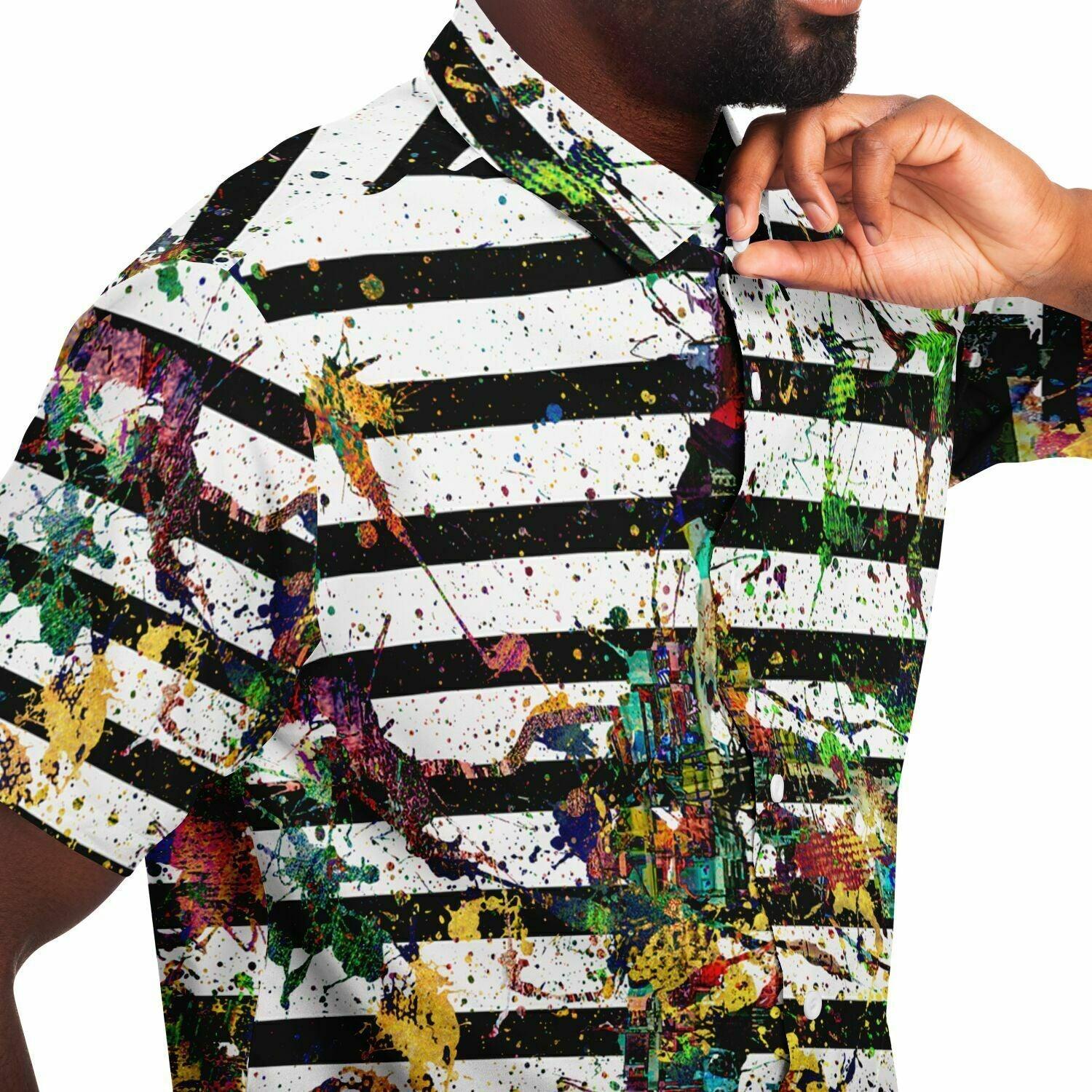 Short Sleeve Button Down Shirt-Splashy Stripes - Elementologie