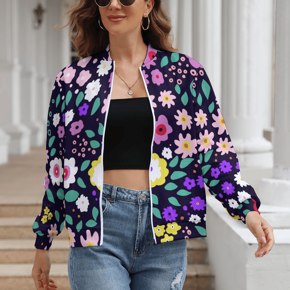 Women's Zipper Jacket-Floral Splash - Elementologie