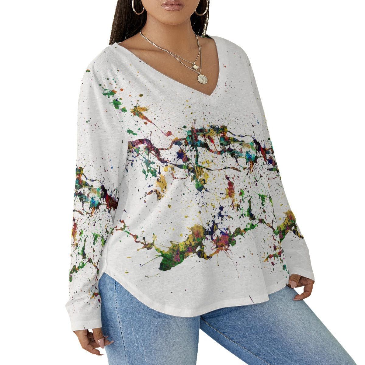Women's V-neck T-shirt With Curved Hem (Plus Size)-Debuo - Premium  from Elementologie - Just $21.99! Shop now at Elementologie