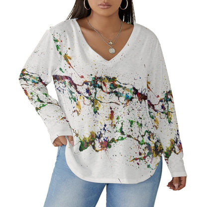 Women's V-neck T-shirt With Curved Hem (Plus Size)-Debuo - Premium  from Elementologie - Just $21.99! Shop now at Elementologie