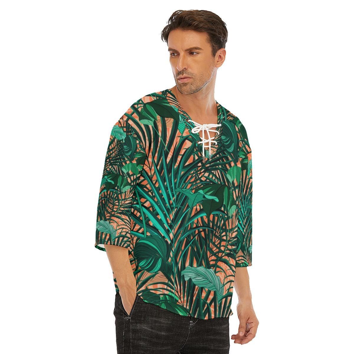 Lace Up Casual T-Shirt-Orange Tropics - Premium  from Elementologie - Just $19.99! Shop now at Elementologie
