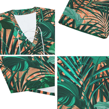 Lace Up Casual T-Shirt-Orange Tropics - Premium  from Elementologie - Just $19.99! Shop now at Elementologie
