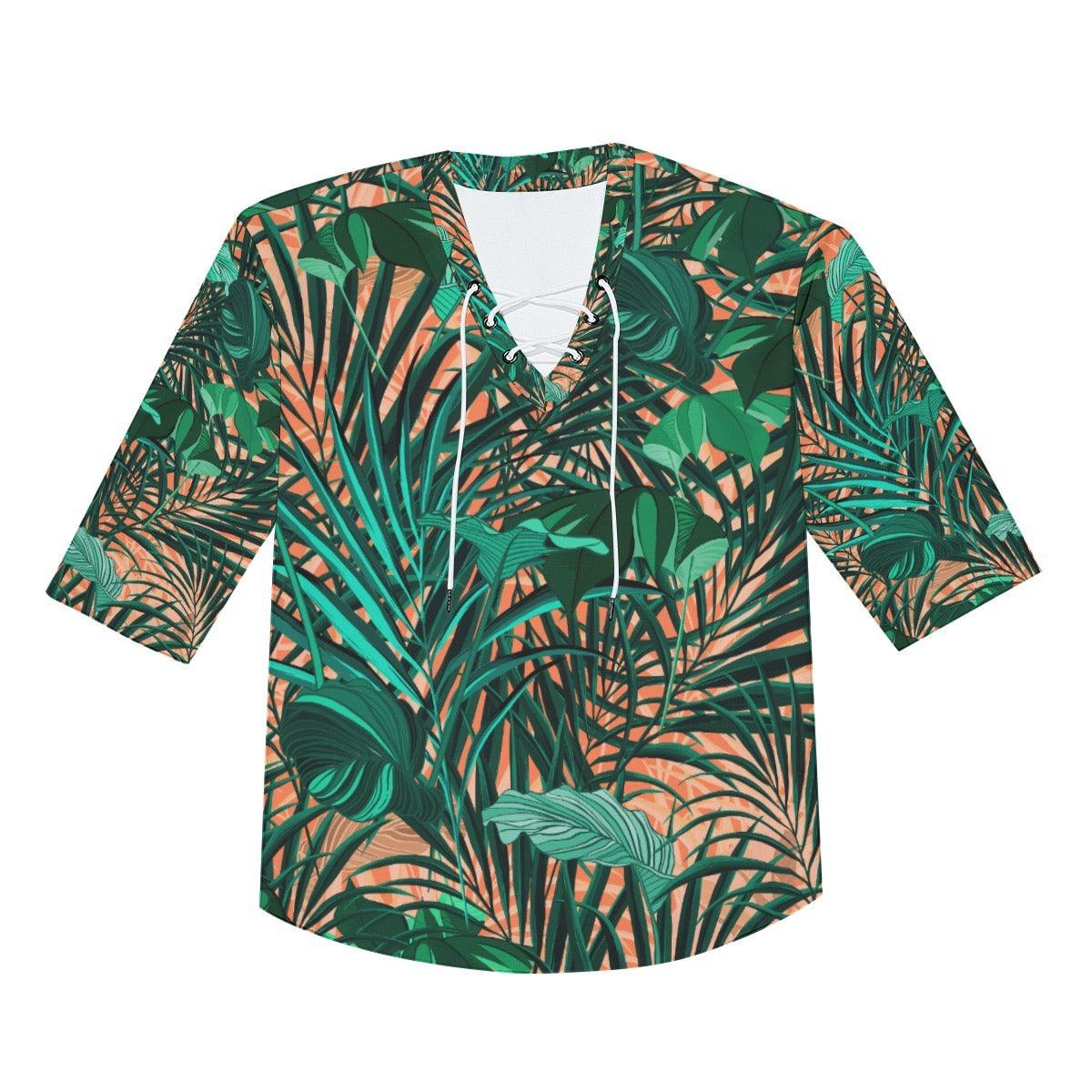 Lace Up Casual T-Shirt-Orange Tropics - Elementologie