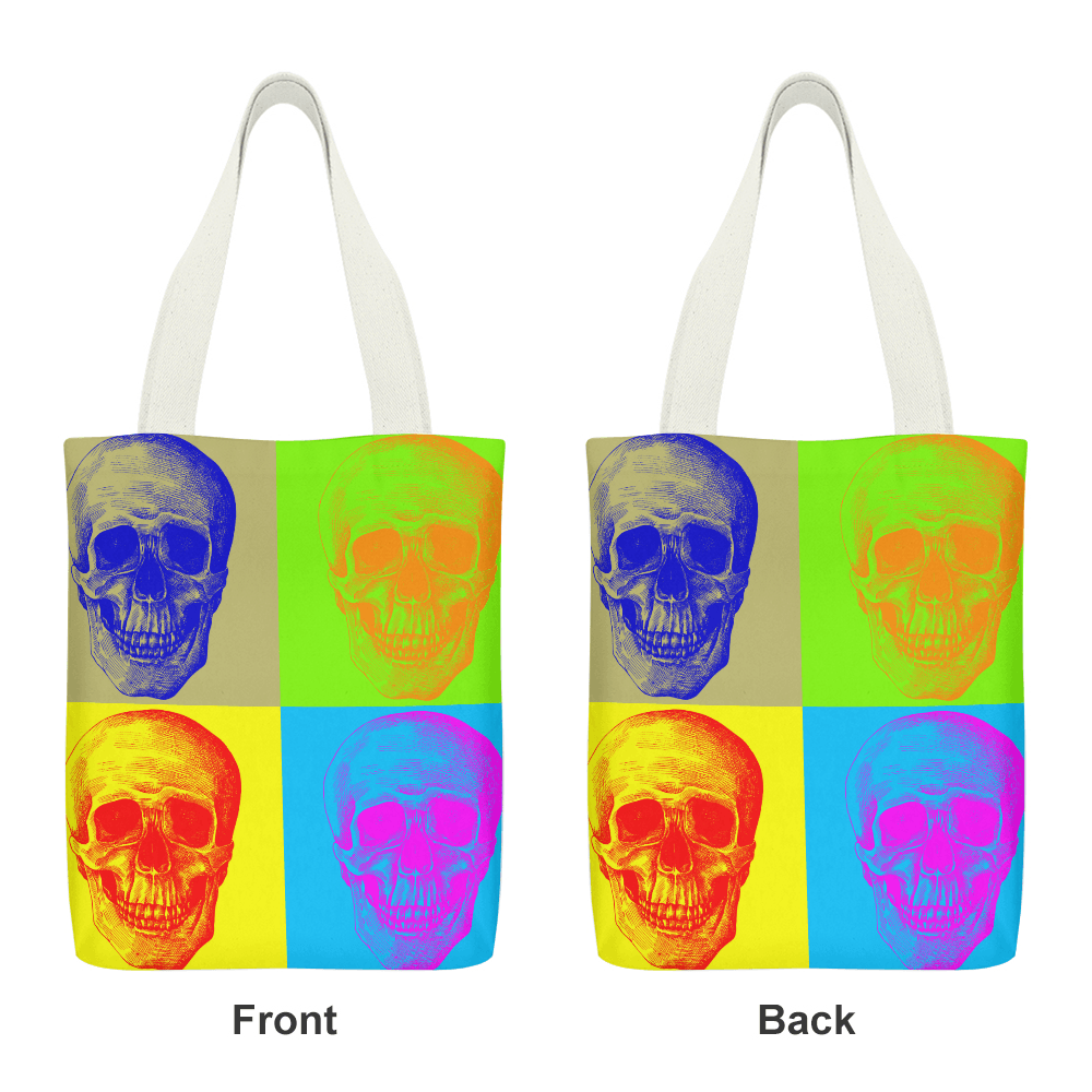 Canvas Tote Bag with Inside Pocket-Pop Art Skulls - Elementologie