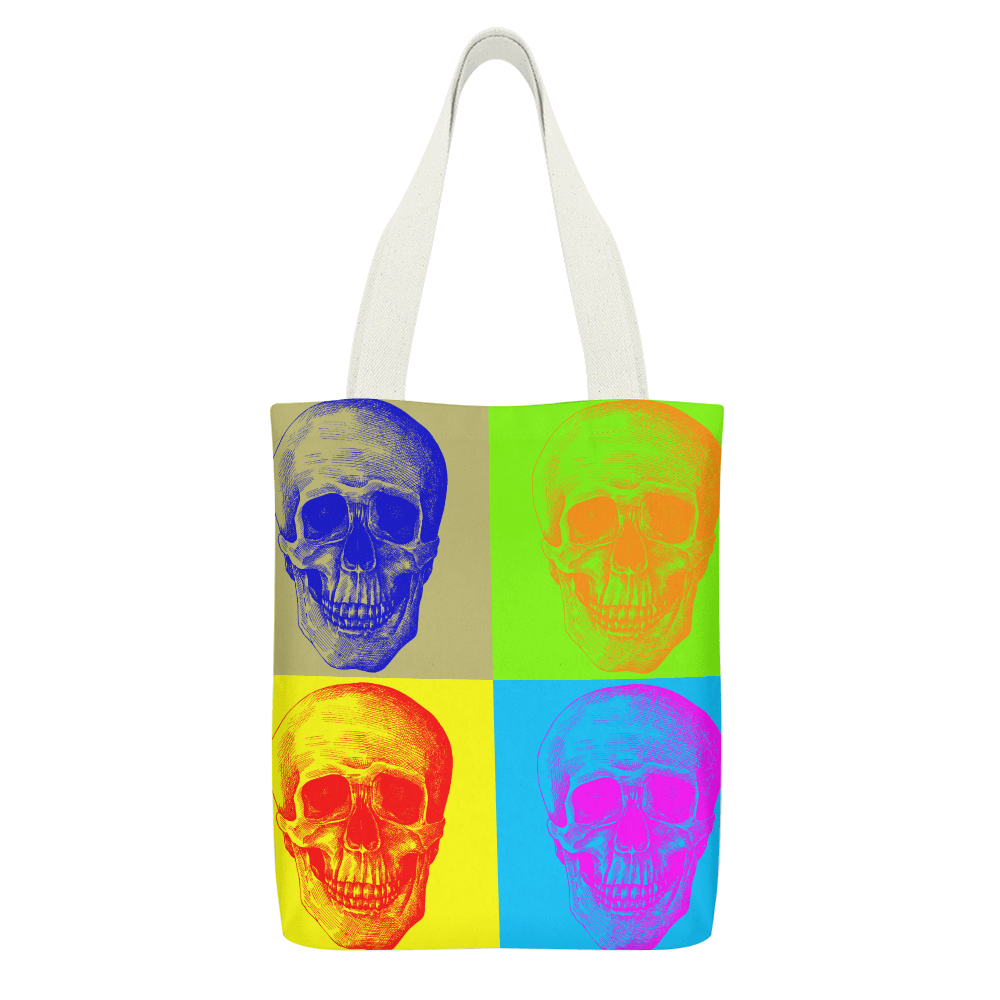 Canvas Tote Bag with Inside Pocket-Pop Art Skulls - Elementologie