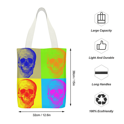 Canvas Tote Bag with Inside Pocket-Pop Art Skulls - Premium  from Elementologie - Just $21.99! Shop now at Elementologie