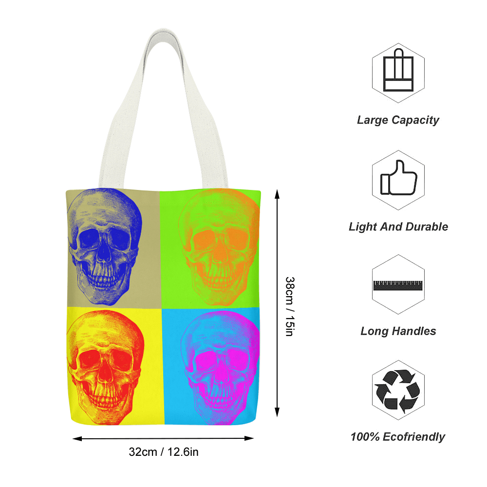 Canvas Tote Bag with Inside Pocket-Pop Art Skulls - Premium  from Elementologie - Just $21.99! Shop now at Elementologie