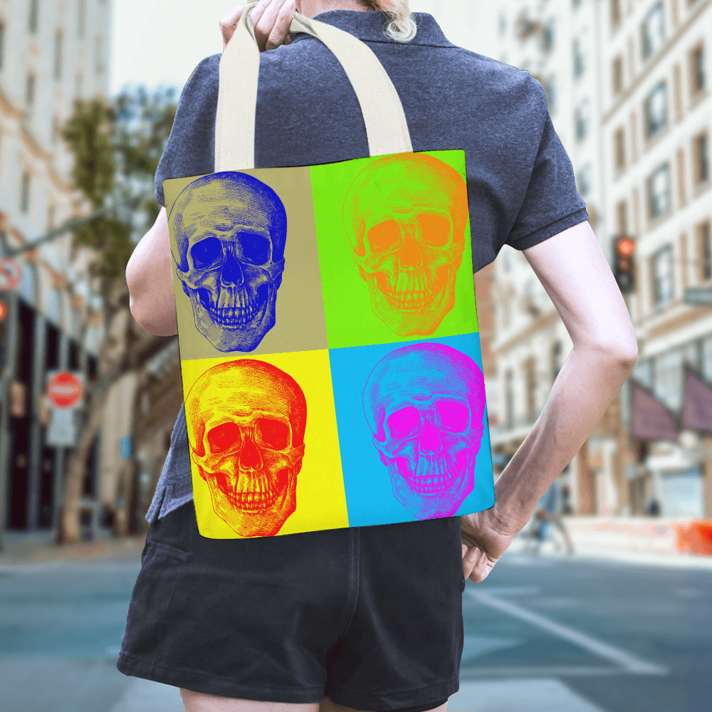 Canvas Tote Bag with Inside Pocket-Pop Art Skulls - Premium  from Elementologie - Just $21.99! Shop now at Elementologie