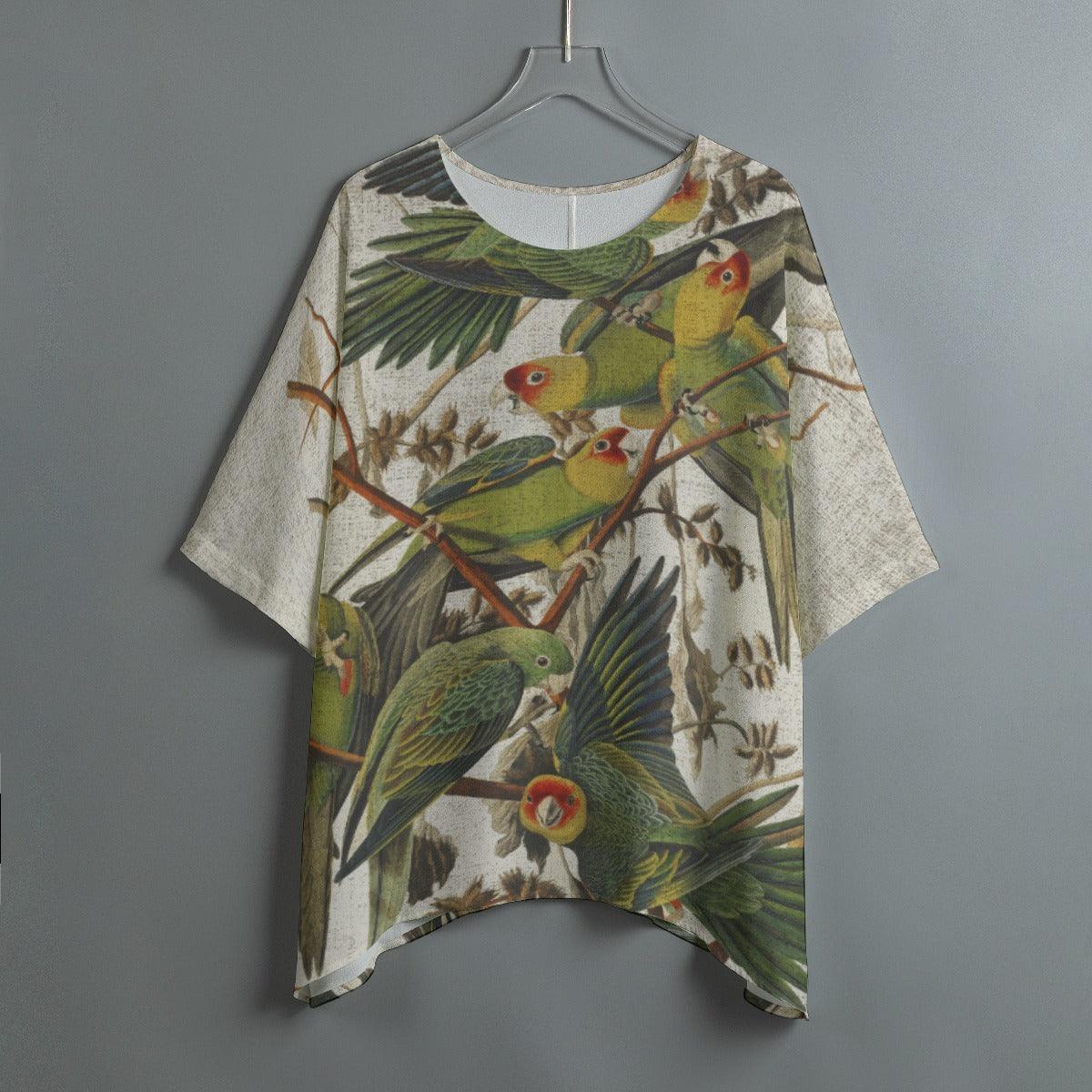 Women's Bat Sleeve Shirt-Yellow Parrots - Elementologie