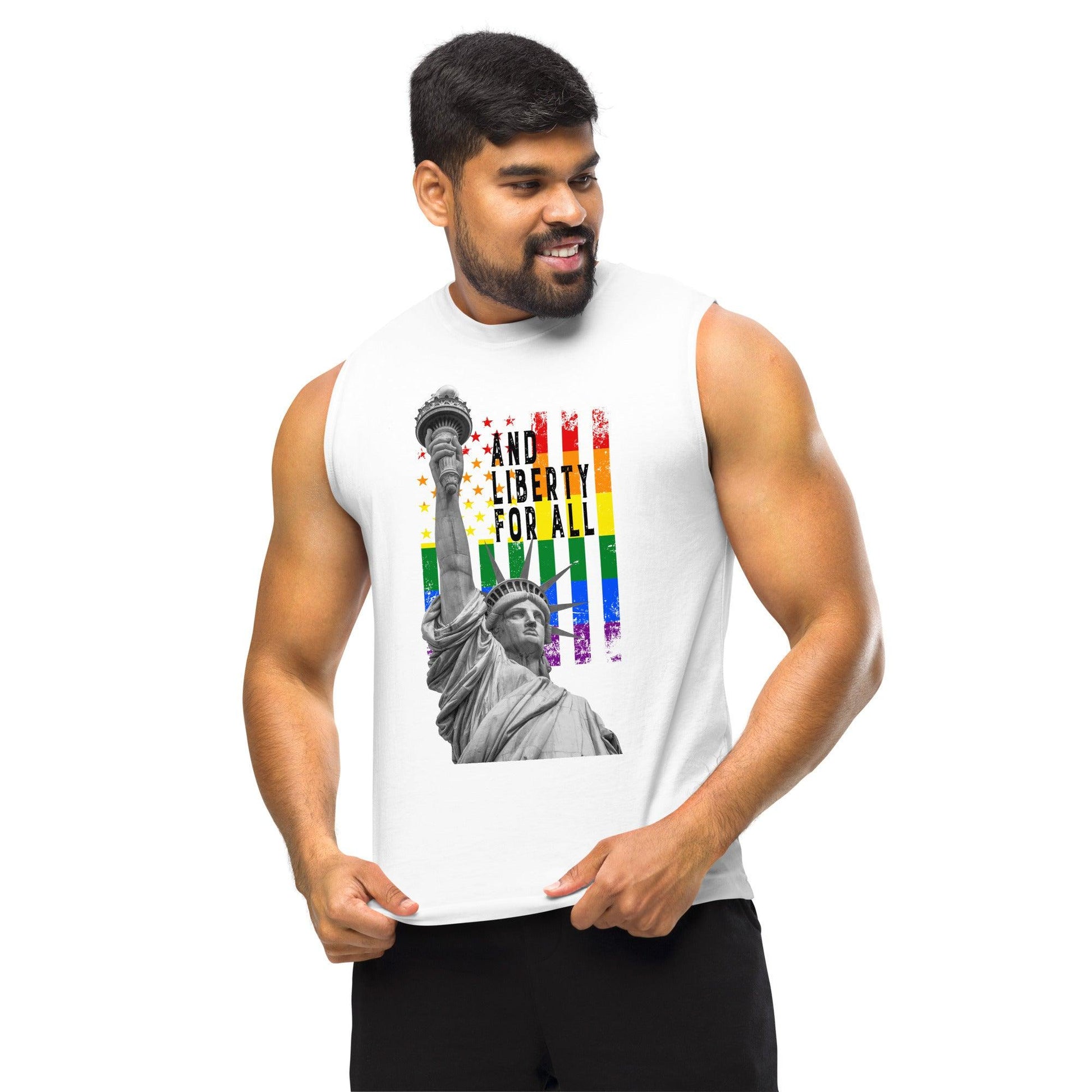 Muscle Shirt-LGBTQ+ And Liberty for All - Premium  from Elementologie - Just $28.75! Shop now at Elementologie
