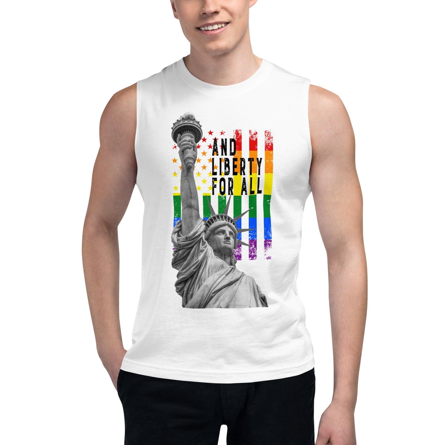 Muscle Shirt-LGBTQ+ And Liberty for All - Premium  from Elementologie - Just $28.75! Shop now at Elementologie