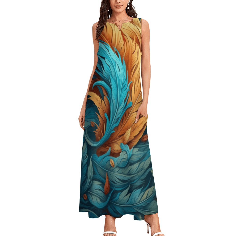 Long Dress-with pockets-Fantastical Feathers No.34 - Premium  from Elementologie - Just $34.99! Shop now at Elementologie