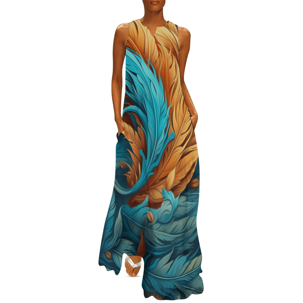 Long Dress-with pockets-Fantastical Feathers No.34 - Elementologie