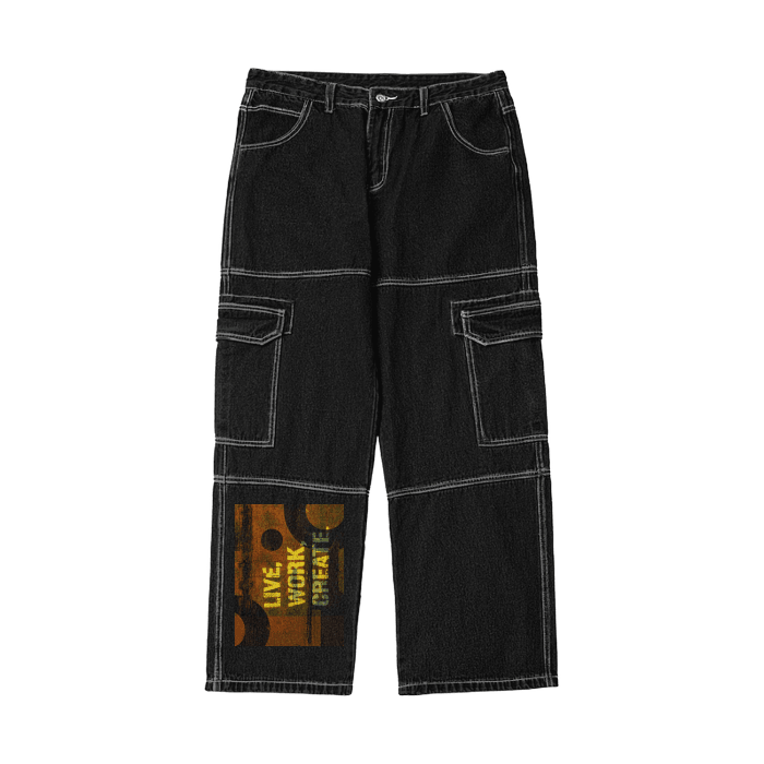 Unisex Pockets Wide-Legged Straight Cut Denim Jeans-Live, Work Create - Premium  from Elementologie - Just $49.99! Shop now at Elementologie