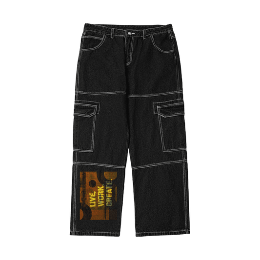 Unisex Pockets Wide-Legged Straight Cut Denim Jeans-Live, Work Create - Premium  from Elementologie - Just $49.99! Shop now at Elementologie