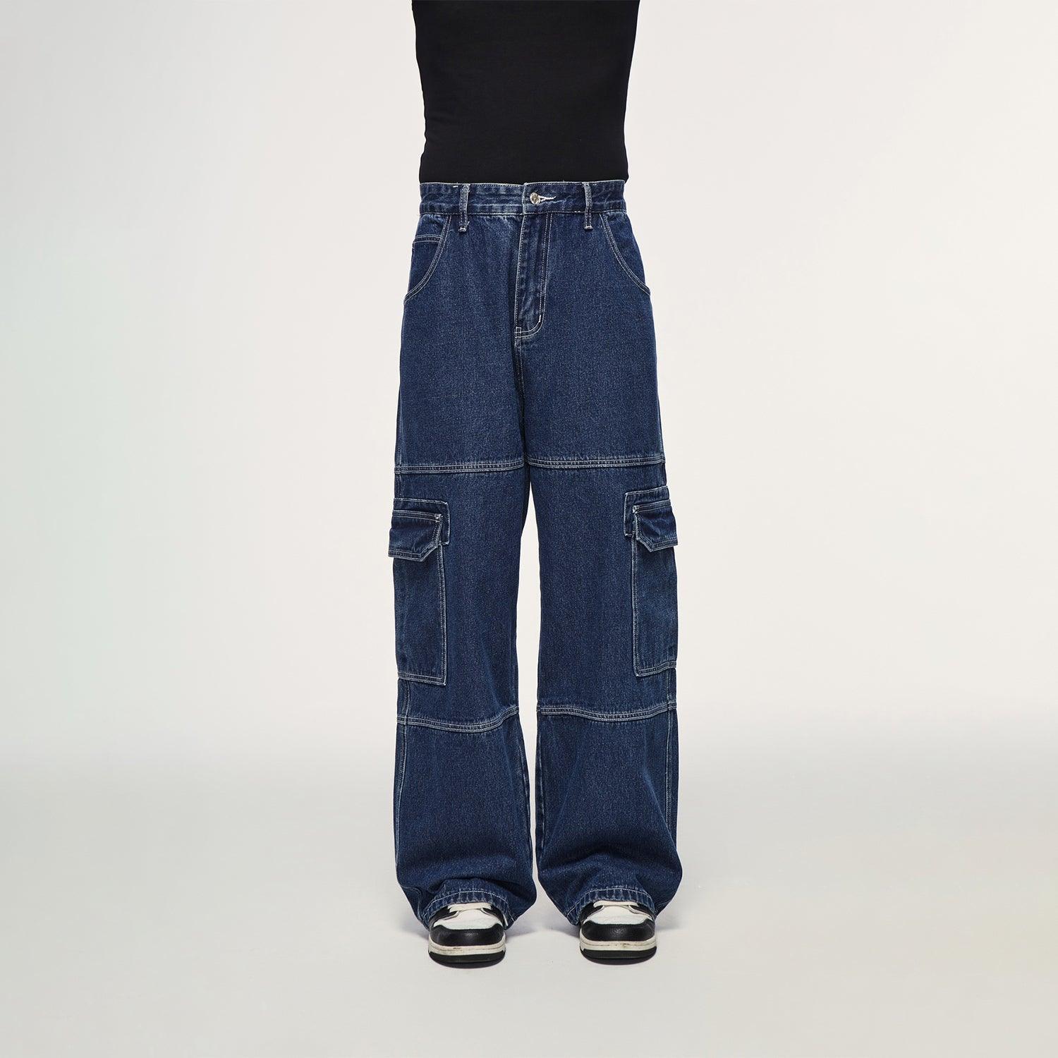 Unisex Pockets Wide-Legged Straight Cut Denim Jeans-Live, Work Create - Premium  from Elementologie - Just $49.99! Shop now at Elementologie