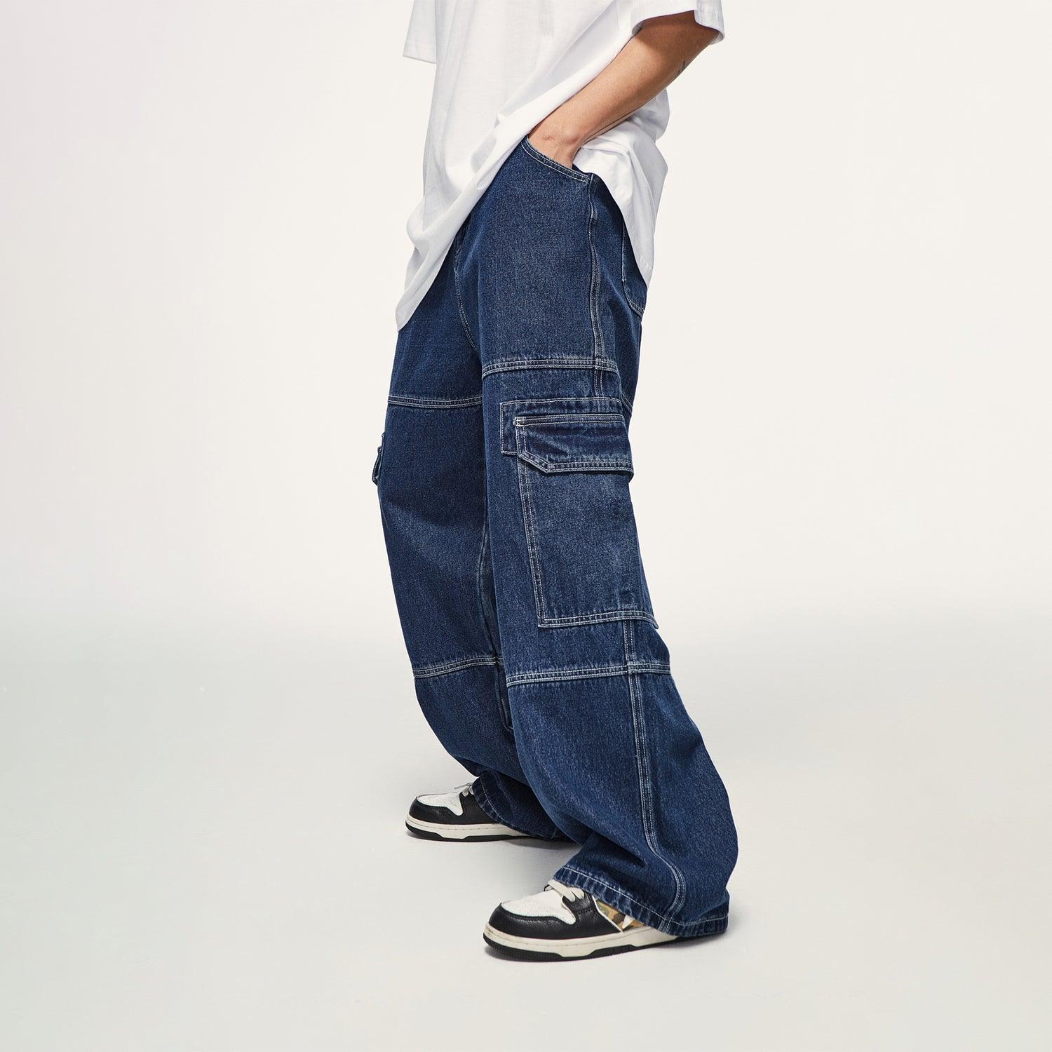 Unisex Pockets Wide-Legged Straight Cut Denim Jeans-Live, Work Create - Elementologie