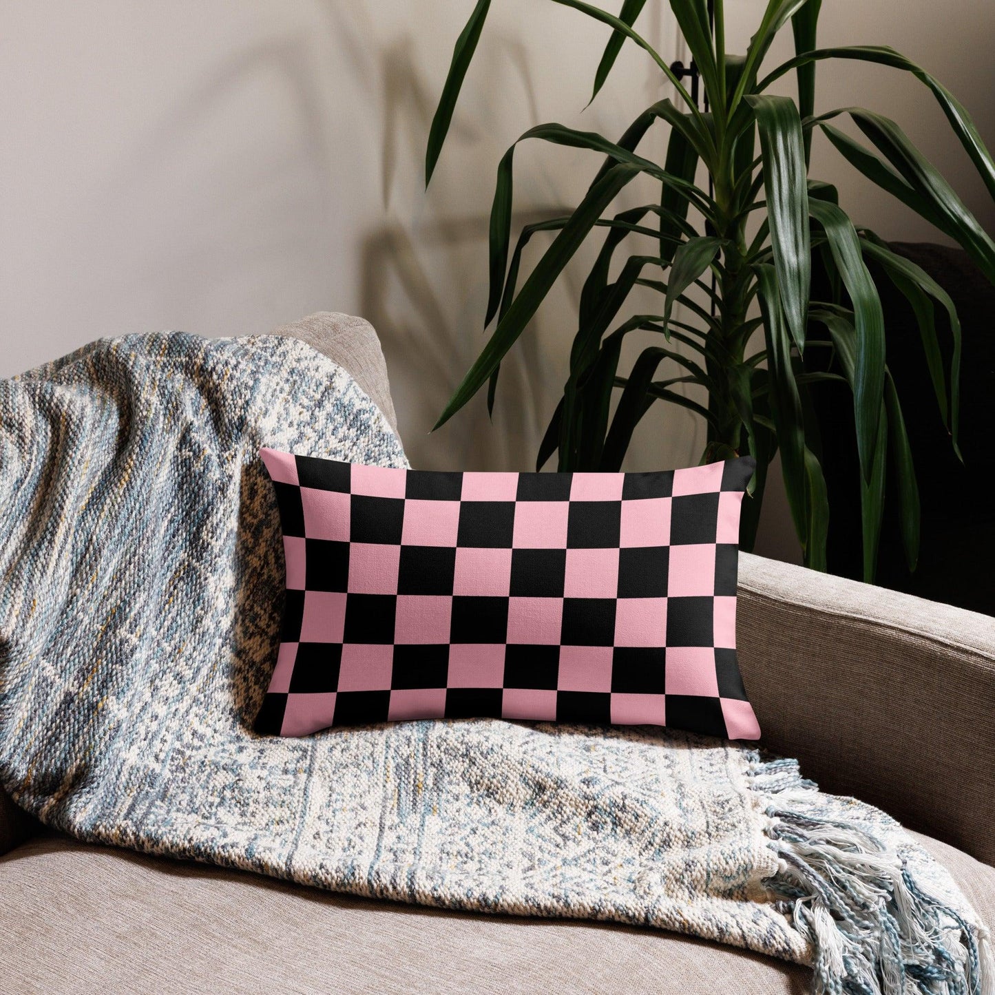 Premium Pillow-Pink Checked - Premium  from Elementologie - Just $28.95! Shop now at Elementologie