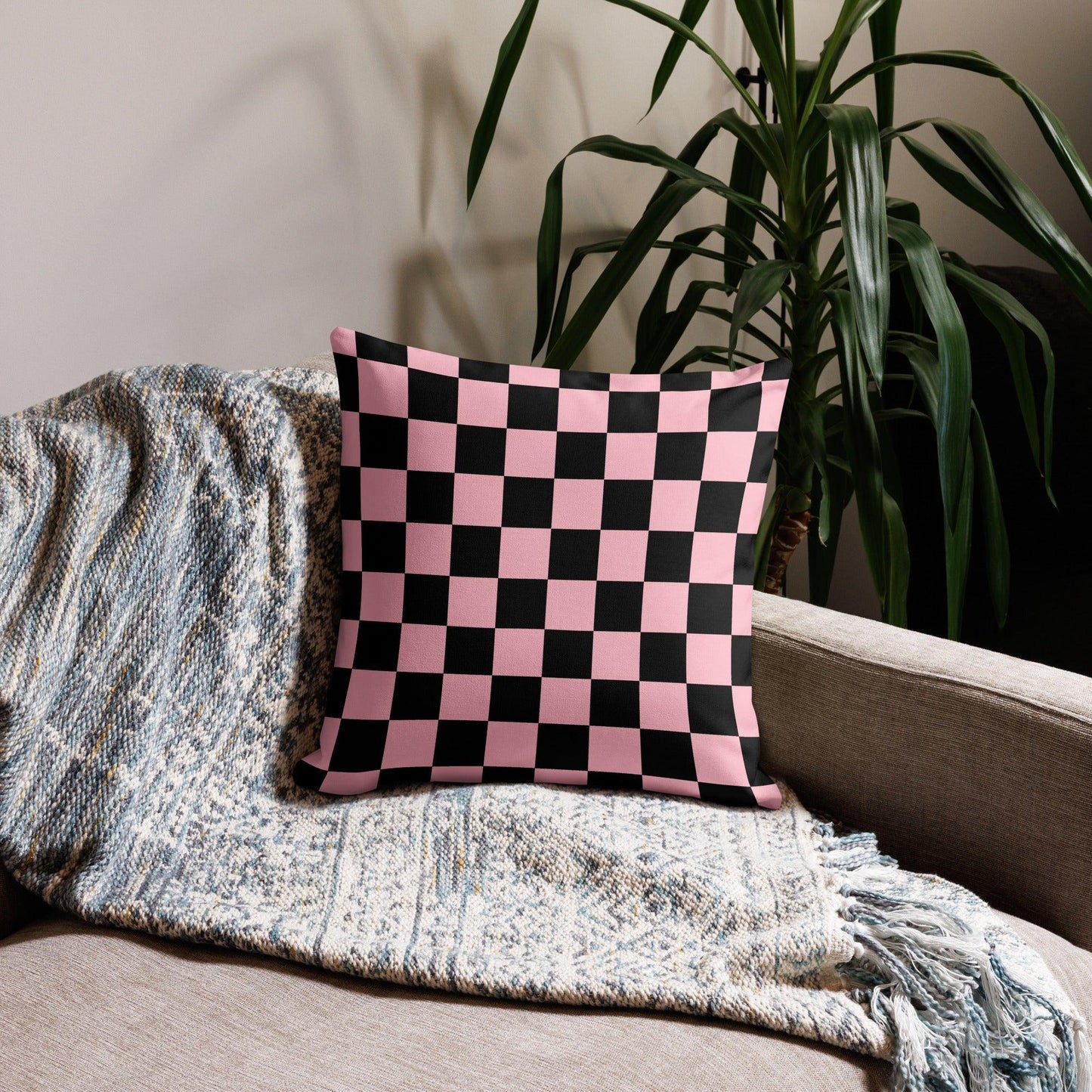 Premium Pillow-Pink Checked - Premium  from Elementologie - Just $28.95! Shop now at Elementologie