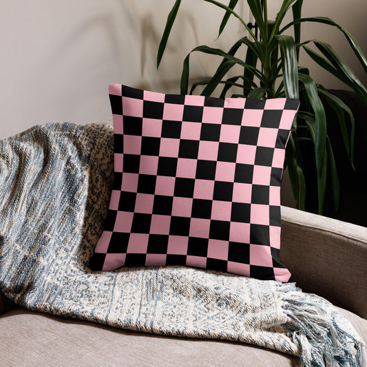 Premium Pillow-Pink Checked - Premium  from Elementologie - Just $28.95! Shop now at Elementologie