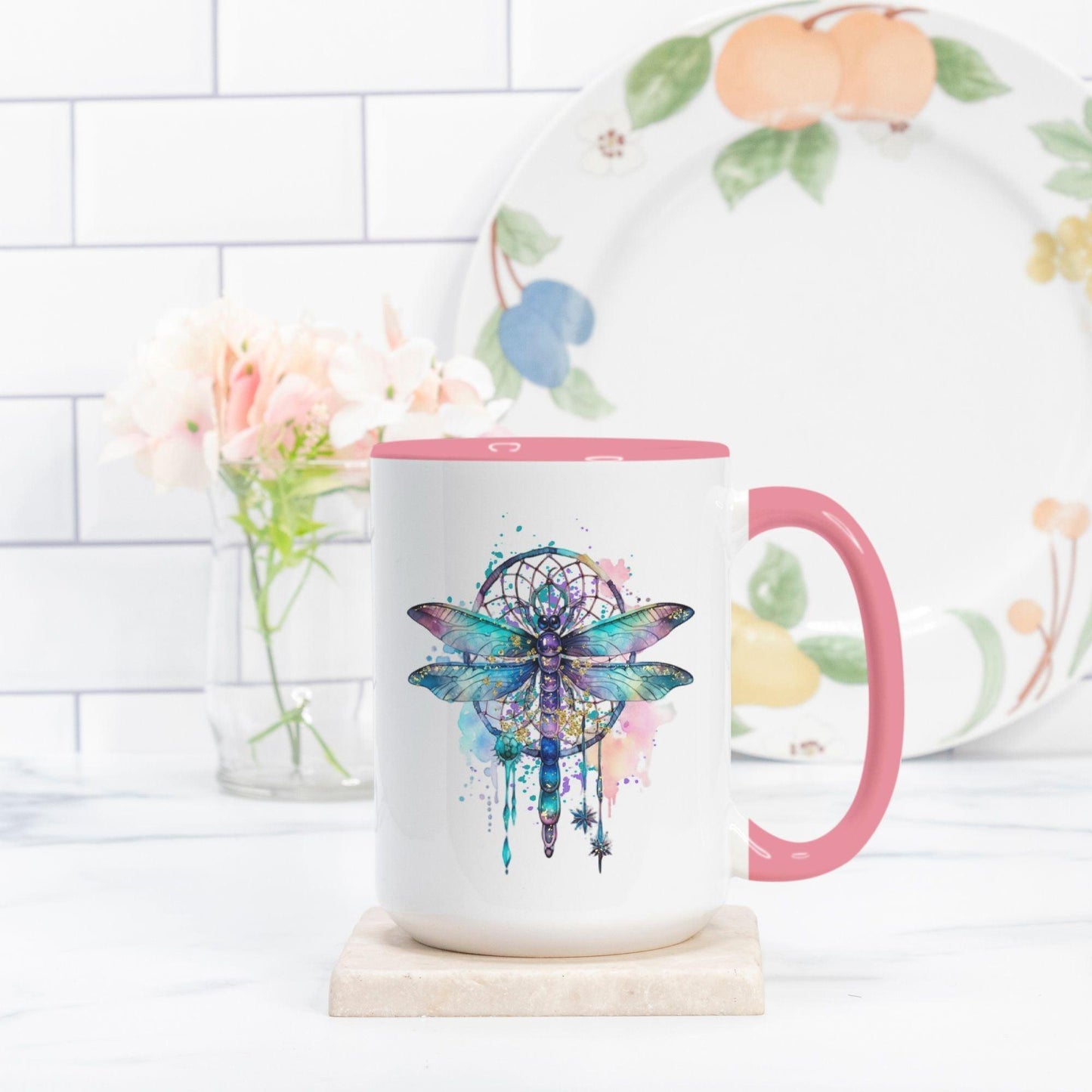 Coffee Mug Deluxe 15oz. (Pink + White) - Premium  from Elementologie - Just $18! Shop now at Elementologie
