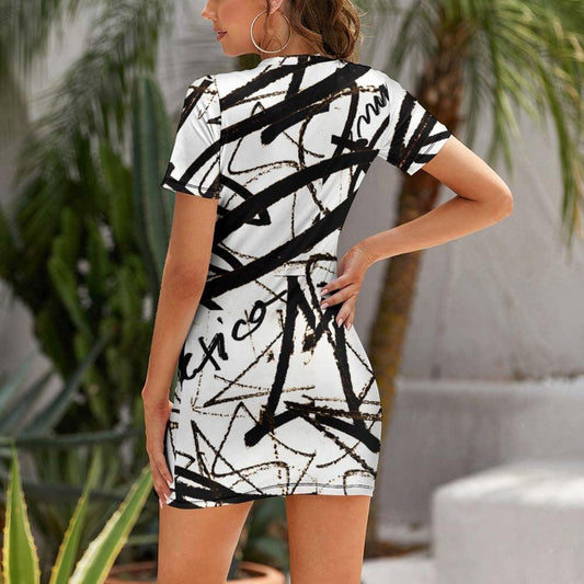 Crew Neck Short Sleeve Dress-New York to Mexico - Premium  from Elementologie - Just $29.99! Shop now at Elementologie