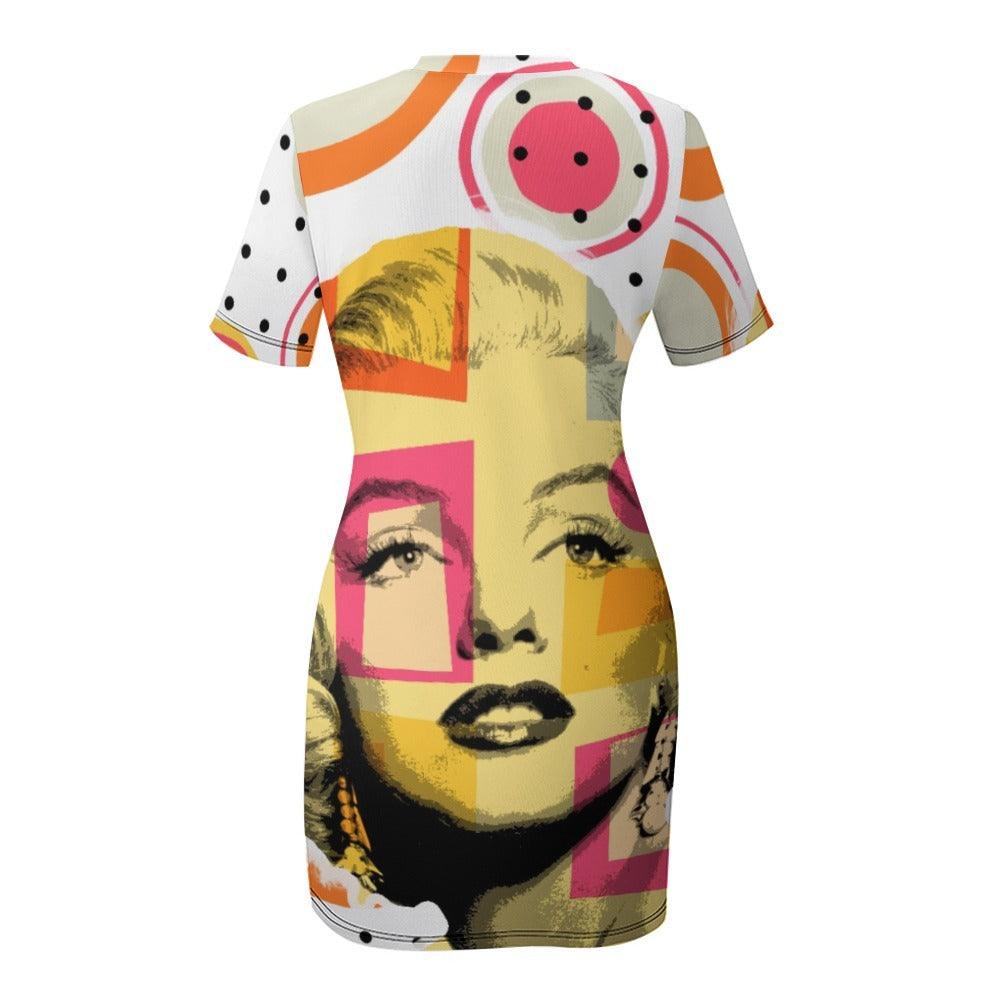 Crew Neck Short Sleeve Dress-Pop Art Marilyn - Elementologie