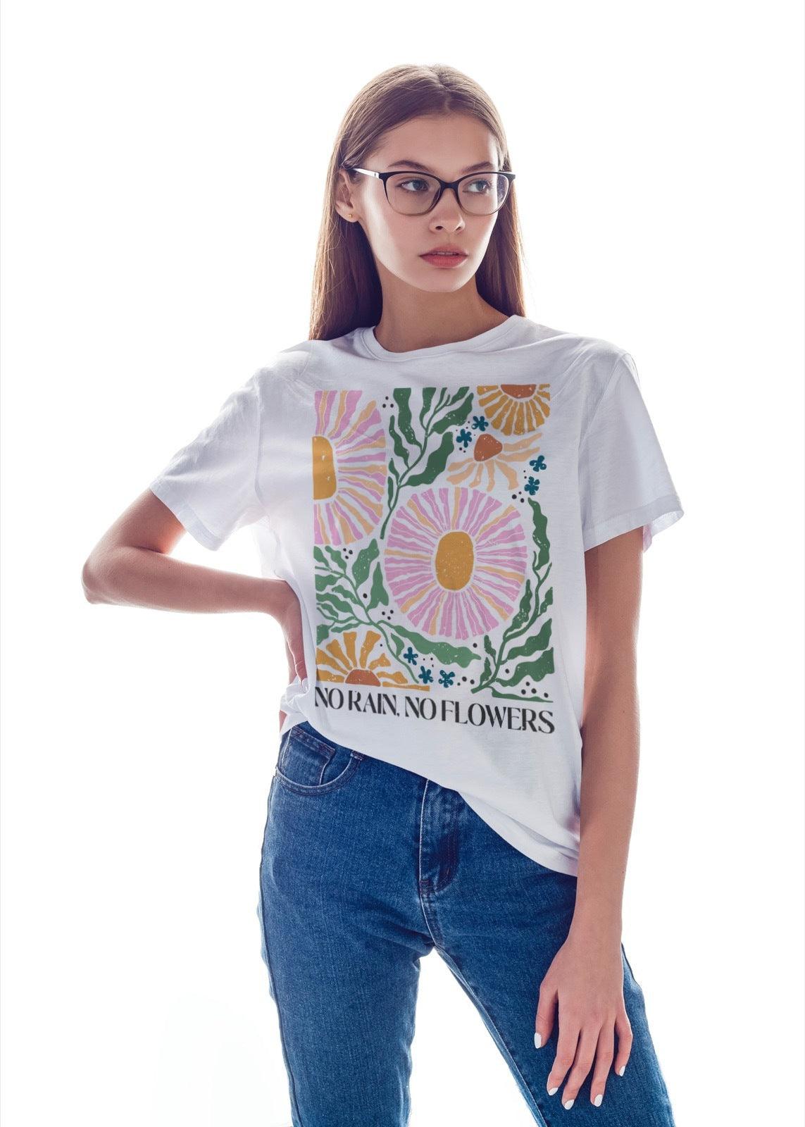 Women’s Boyfriend T-shirt-No Rain No Flowers - Premium  from Elementologie - Just $24.99! Shop now at Elementologie