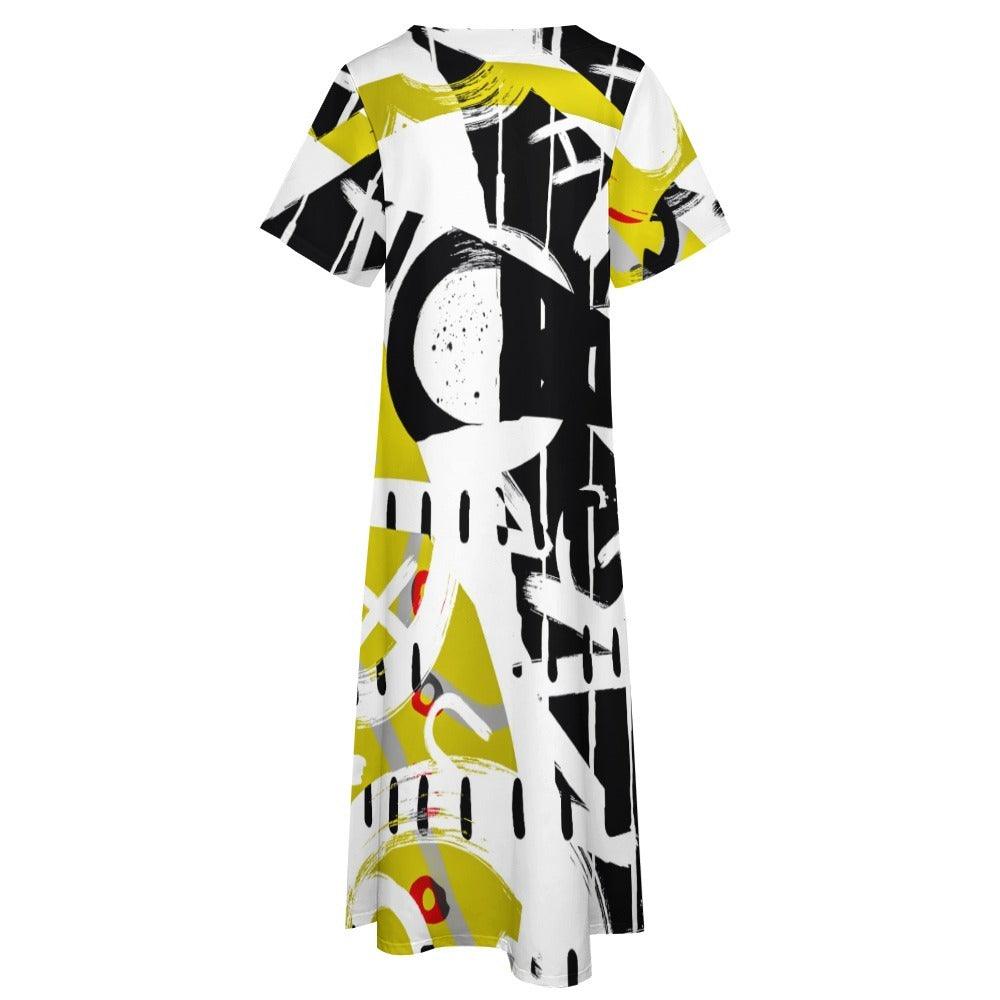 7 Point Sleeve Dress with Pockets-Abstract - Premium  from Elementologie - Just $32.99! Shop now at Elementologie