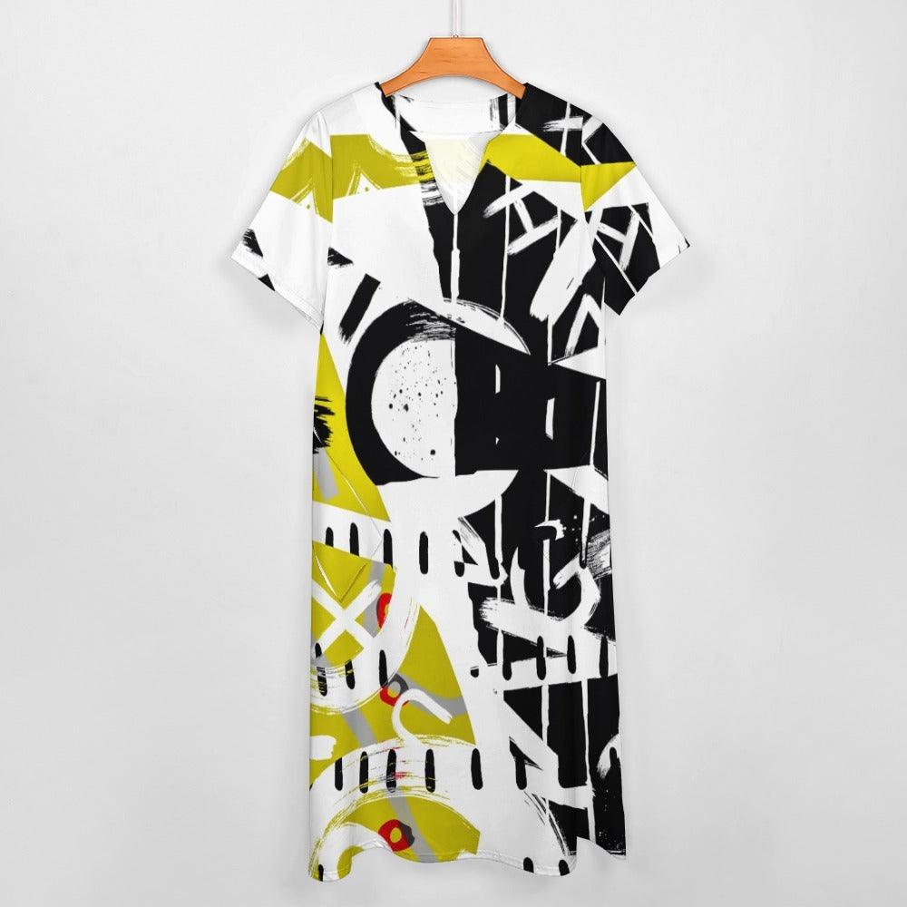 7 Point Sleeve Dress with Pockets-Abstract - Elementologie