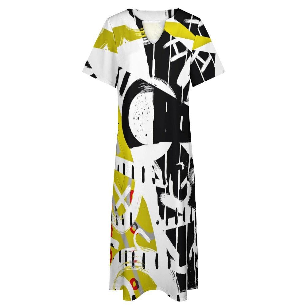 7 Point Sleeve Dress with Pockets-Abstract - Premium  from Elementologie - Just $32.99! Shop now at Elementologie