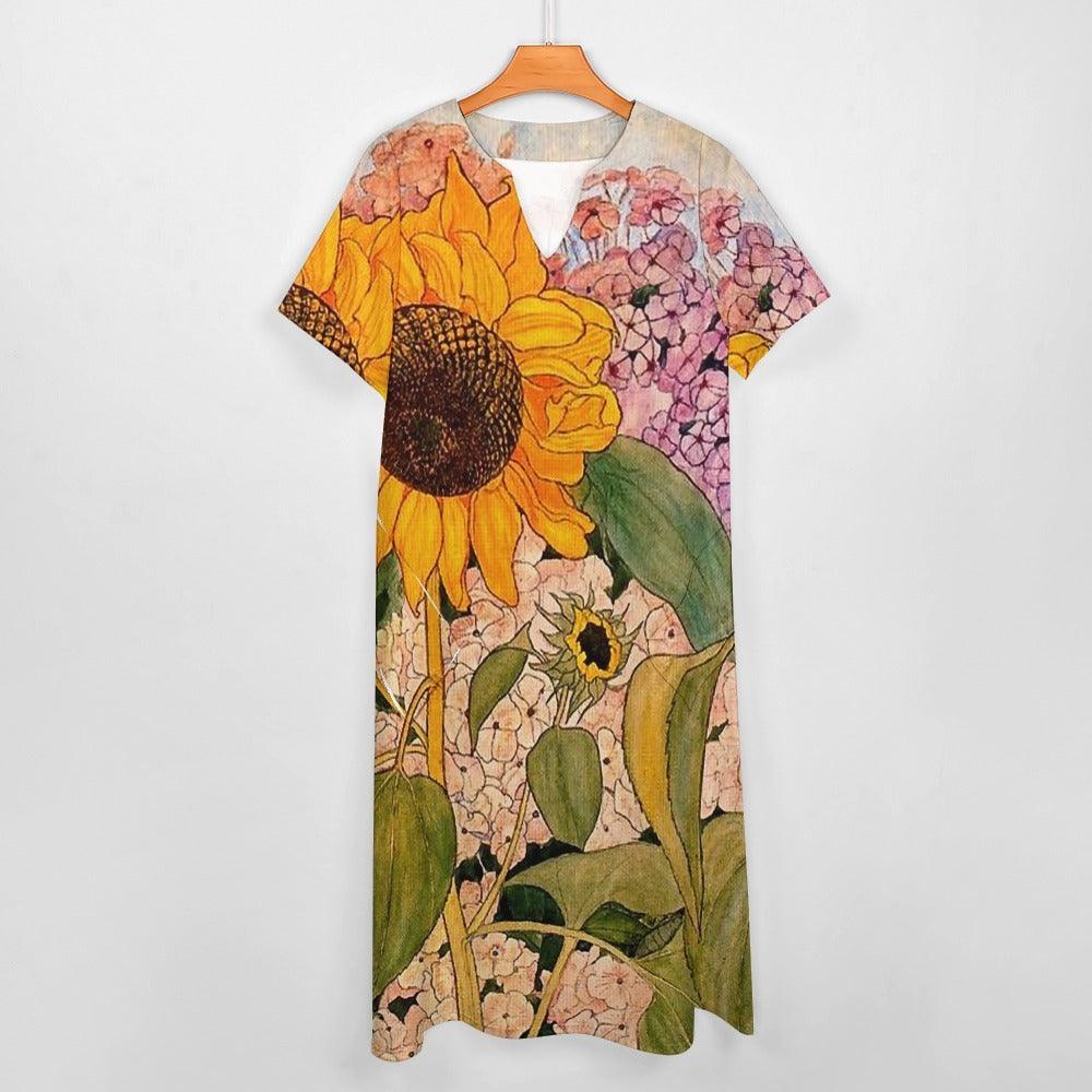 7 Point Sleeve Dress with Pockets-Sunflower Garden - Premium  from Elementologie - Just $32.99! Shop now at Elementologie