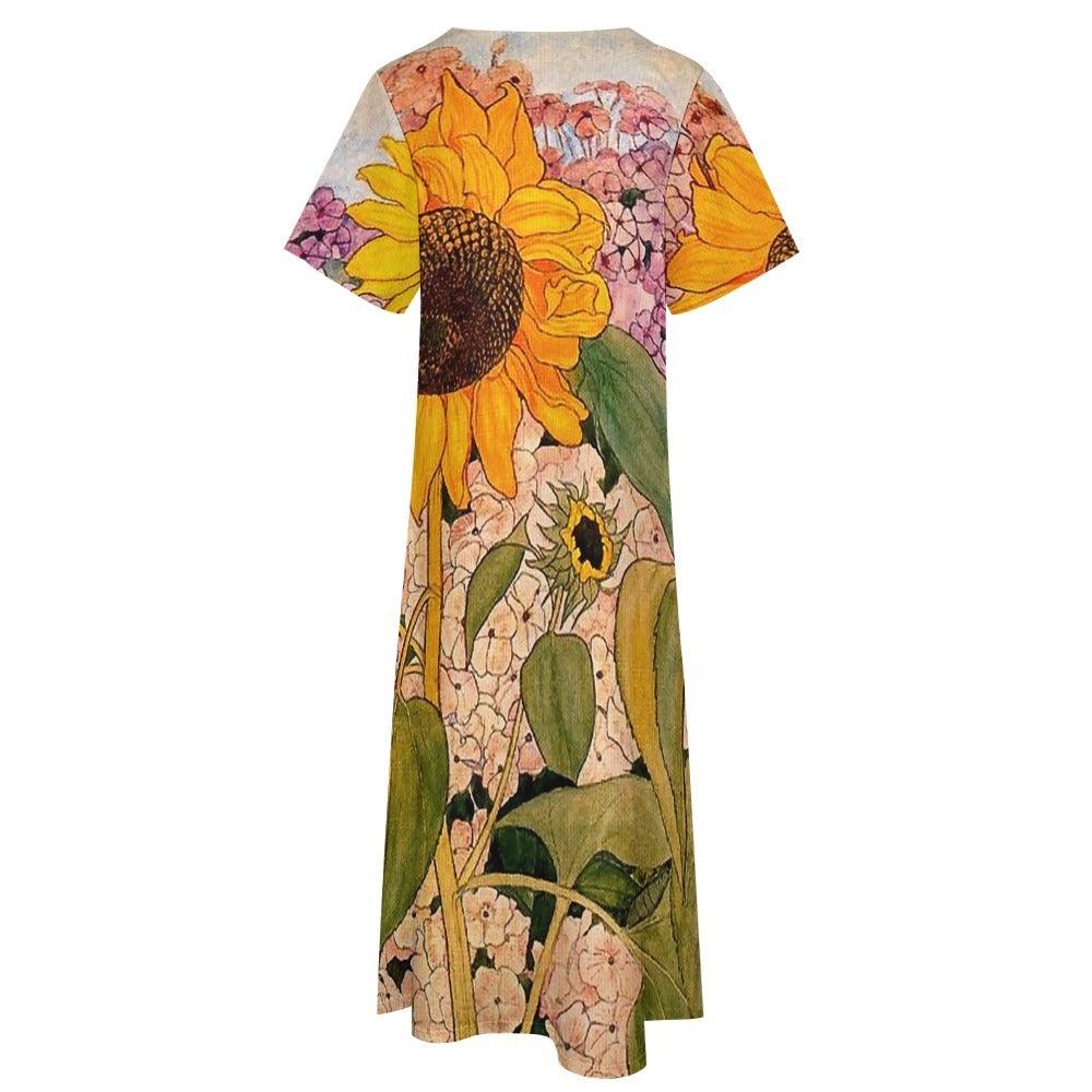 7 Point Sleeve Dress with Pockets-Sunflower Garden - Premium  from Elementologie - Just $32.99! Shop now at Elementologie