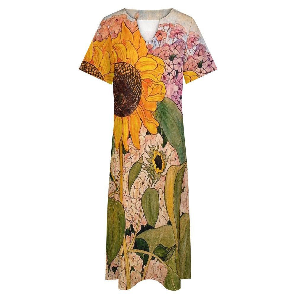 7 Point Sleeve Dress with Pockets-Sunflower Garden - Premium  from Elementologie - Just $32.99! Shop now at Elementologie