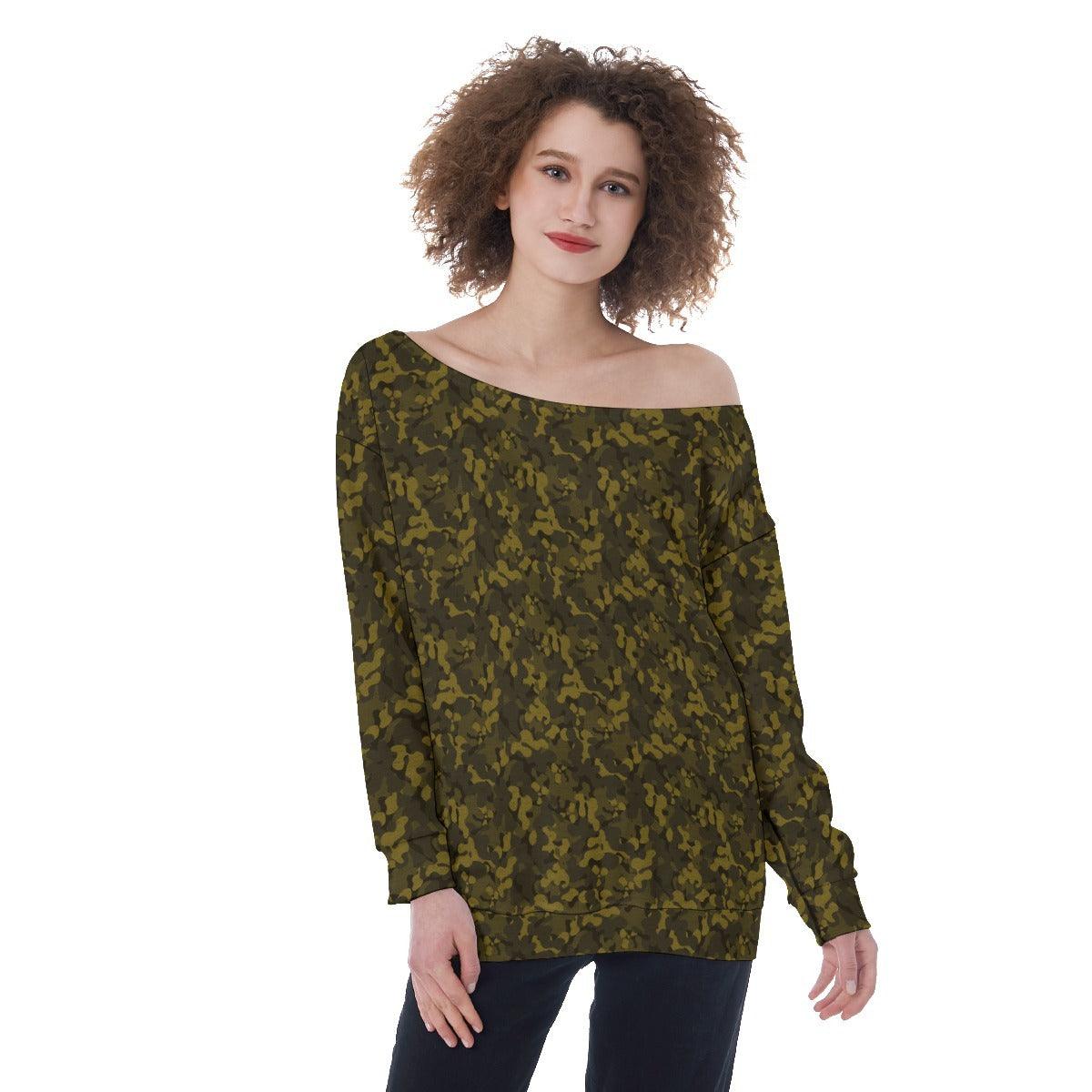 Oversized Women's Off-Shoulder Sweatshirt-Camo Collection - Elementologie