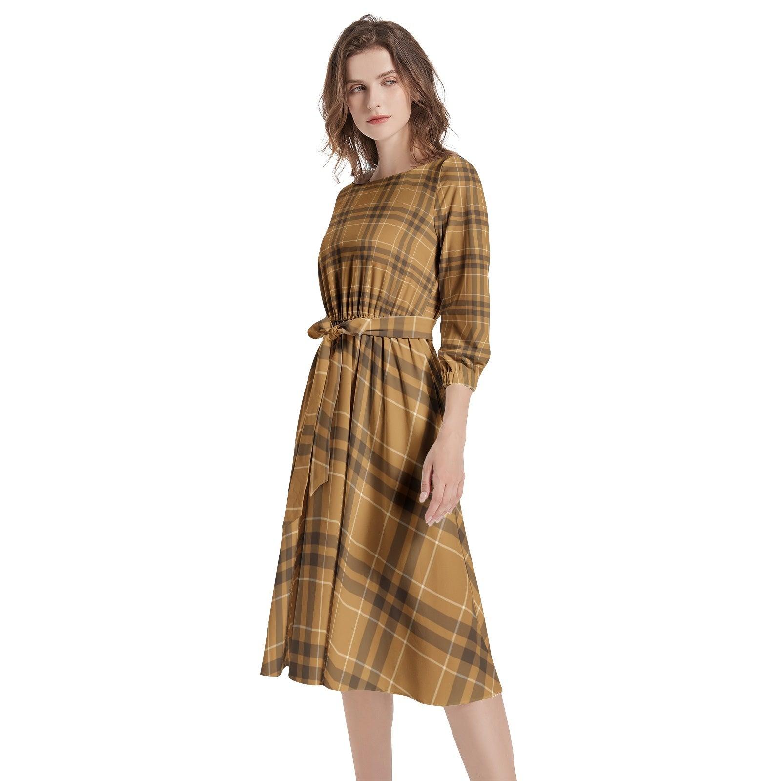 Boat Neck Belted Flared Dress - Premium  from Elementologie - Just $99! Shop now at Elementologie