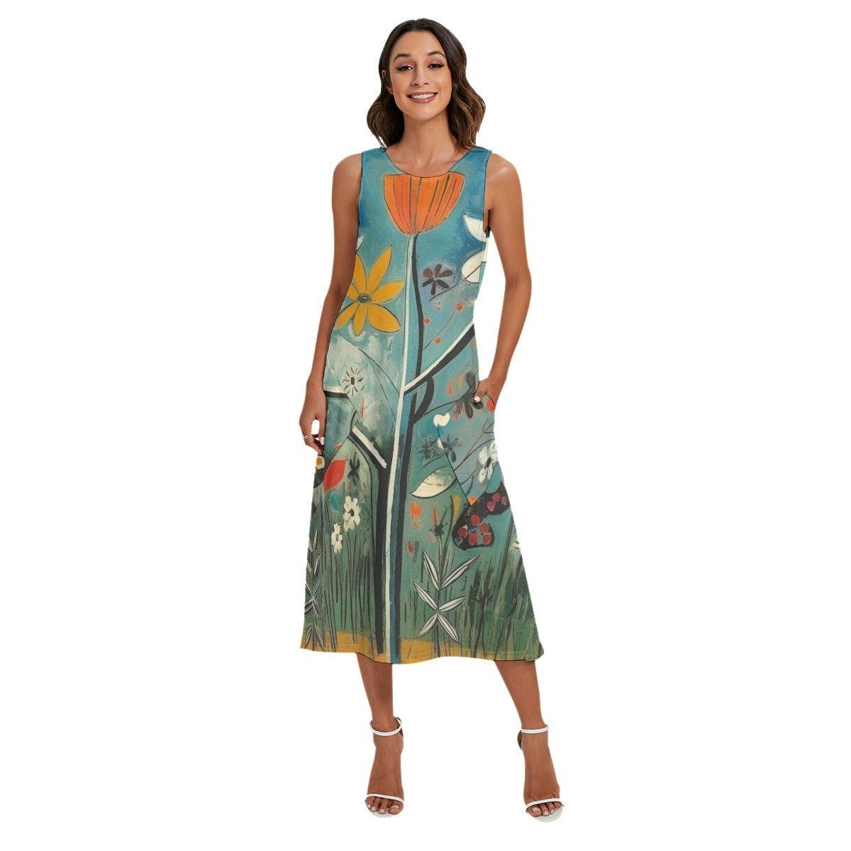 Women's Sleeveless Dress With Diagonal Pocket-Rylee - Elementologie