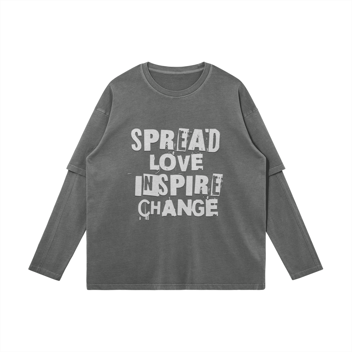 Unisex Faux-layered Faded Long Sleeve-Spread Love